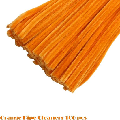 Swpohrat 100 Pieces Orange Pipe Cleaner Craft Set,Thick Fuzzy Chenille Stem Pipe Cleaners for DIY Craft Projects and Decorations