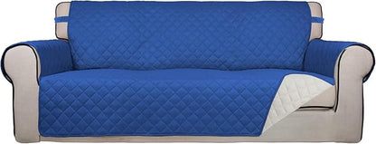 PureFit Reversible Quilted Sofa Cover, Water Resistant Slipcover Furniture Protector, Washable Couch Cover with Non Slip Foam and Elastic Straps for Kids, Pets (X Large, Classic Blue/Ivory)