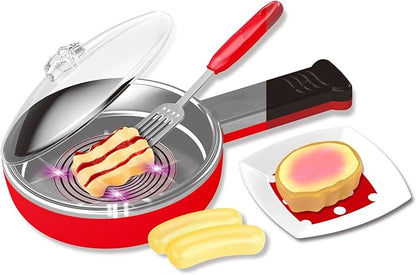 Electric Frying Pan Cooking Pot Play Set | Light, Realistic Sound Effects & Magic Color Changing Food | Ultimate Pretend Play Kitchen Toy