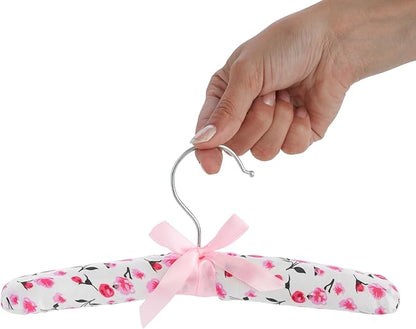 Juvale 12 Pack Satin Padded Baby Hangers for Closet, Nursery, Baby Clothes, Pink Floral Design (9.5 in)