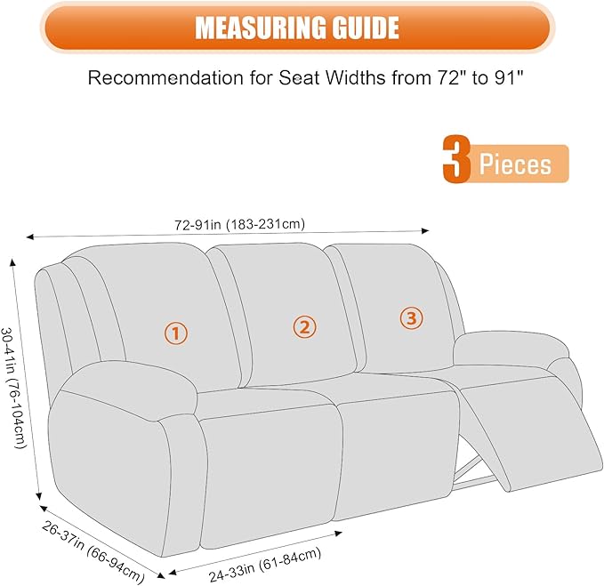 VANSOFY Recliner Cover, 3-Pieces Stretch Reclining Couch Covers with Pockets Reclining Sofa Slipcovers 3 Seater Soft Washable Furniture Protector for Dogs Cats(Navy Blue)