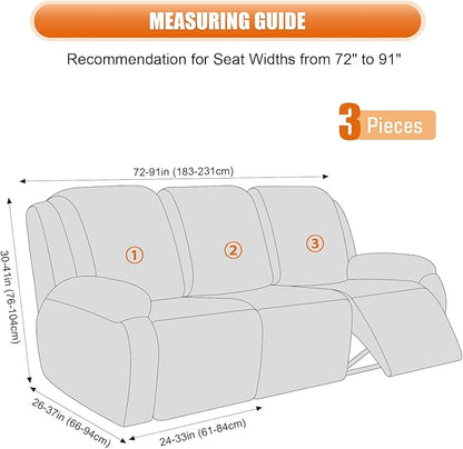 VANSOFY Recliner Covers, 3-Pieces Stretch Reclining Couch Covers with Pockets Reclining Couch Slipcovers 3 Seater Soft Washable Furniture Protector for Dogs Cats(Charcoal Gray)