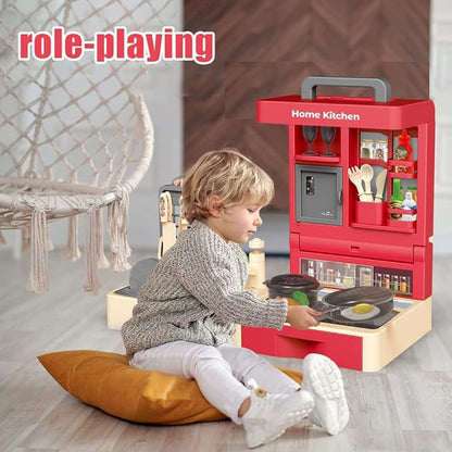 Kitchen Play Set for Kids - 49PCS Pretend Cooking Playset Accessories with Pot and Pan,Dish Rack,Play Sink,Pretend Play Food Toys with Baby&Toddler-Educational Gift for 3 4 5 6 Ages Girls&Boys