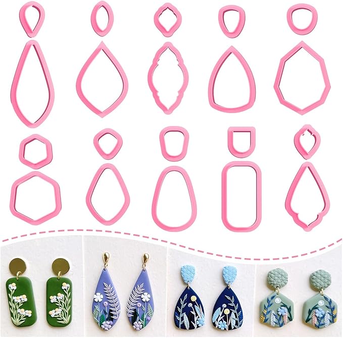 KEOKER Clay Cutters, Organic Polymer Clay Cutters for Earrings Making, 20 Shapes Floral Polymer Clay Cutters, Studs Clay Cutters for Polymer Clay Jewelry (A+B)