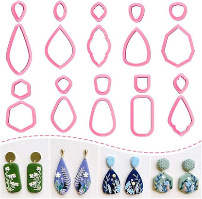 KEOKER Clay Cutters, Organic Polymer Clay Cutters for Earrings Making, 20 Shapes Floral Polymer Clay Cutters, Studs Clay Cutters for Polymer Clay Jewelry (A+B)