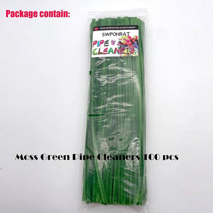Swpohrat 100 Pieces Moss Green Pipe Cleaner Craft Set,Thick Fuzzy Chenille Stem Pipe Cleaners for DIY Craft Projects and Decorations