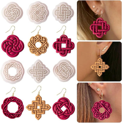 6 Pcs Chinese Style Polymer Clay Cutters,Retro Boho Flower Texture Polymer Clay Earrings Polymer Clay Molds Vintage Geometry Line Clay Earring Cutters for DIY Craft Jewelry Clay Earring Making Kit