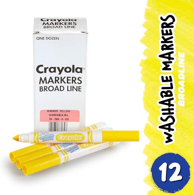 Crayola Washable Markers - Yellow (12ct), Kids Broad Line Markers, Bulk Markers for Classrooms & Teachers