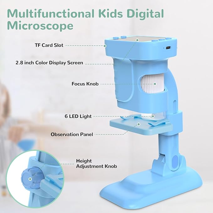 Kids Microscope - Mini Handheld Microscope for Kids, Portable Pocket Digital Microscope Toys for Girls Boys 4-12 Birthday Christmas Gifts