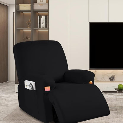 Soft Spandex Recliner Chair Covers, 4 Pieces Lazy Boy Recliner Cover for Recliner Chair, Stretch Cover for Recliner slipcovers Good Choice for All Seasons. (XL,Black)