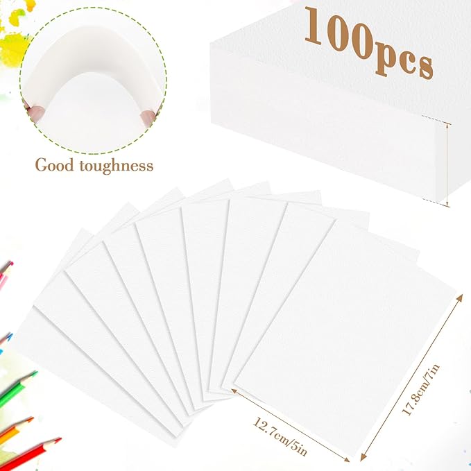 100PCS 5x7 Watercolor Paper Bulk, 140lb/300g Cold Press Thick Water Color Paper Pad for Child Adult, White Art Paper for Drawing Painting Markers Gouache, Textured Cotton Paper Sheets (Pack of 2)