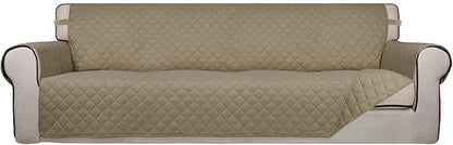 PureFit Reversible Quilted Sofa Cover, Water Resistant Slipcover Furniture Protector, Washable Couch Cover with Non Slip and Elastic Straps for Kids, Dogs, Pets (XX Large, Beige/Beige)