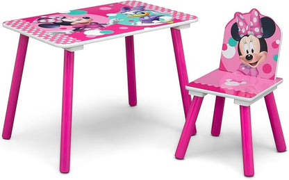 Delta Children Disney Minnie Mouse 4-Piece Toddler Room-in-a-Box Set – Includes Sleep and Play Toddler Bed, Table, 1 Chair and Toy Box, Pink