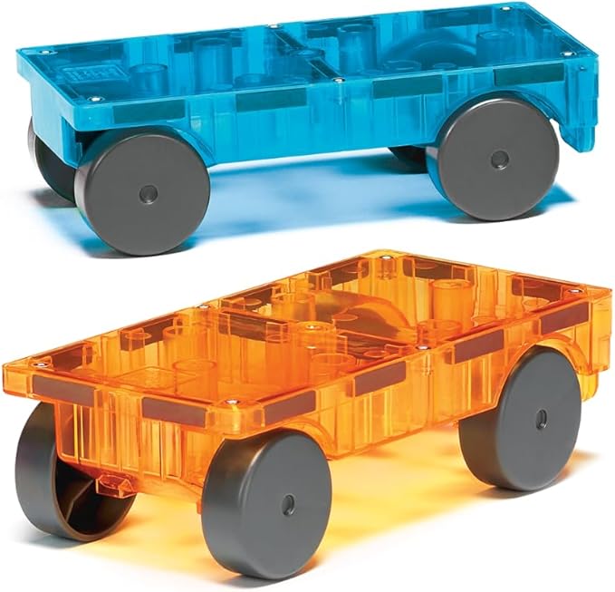 MAGNA-TILES Cars – Blue & Orange 2-Piece Magnetic Construction Set, The Original Magnetic Building Brand