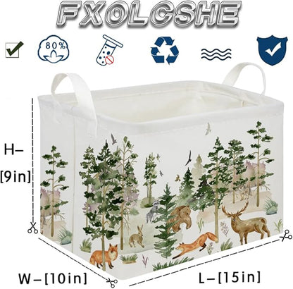 Rectangular Woodland Animal Basket Kids Baby Storage Basket,Bear Fox Boys Girls Gift Toy Box Bin for Nursery, Shelf Book Woodland Room Decor,Gift Baskets(Tree animals)
