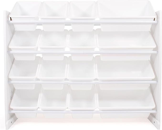 Humble Crew Toy Storage Organizer with 16 Removable Storage Bins for Kids Playroom, 4-Tier Toddler Toy Organization and Storage, White/White