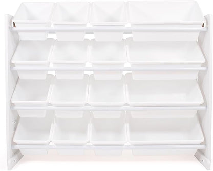 Humble Crew Toy Storage Organizer with 16 Removable Storage Bins for Kids Playroom, 4-Tier Toddler Toy Organization and Storage, White/White