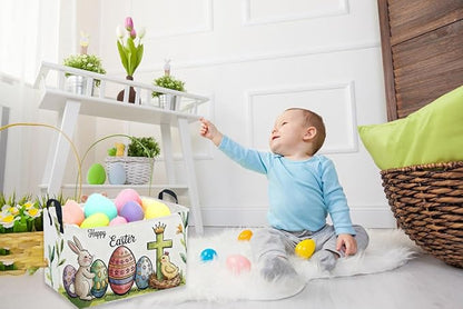Rectangular Easter Baskets, Eggs Basket for Kids.Bunny Basket with Handles.Boys and Girls,Bunny Eggs Decor,Books,（ Easter