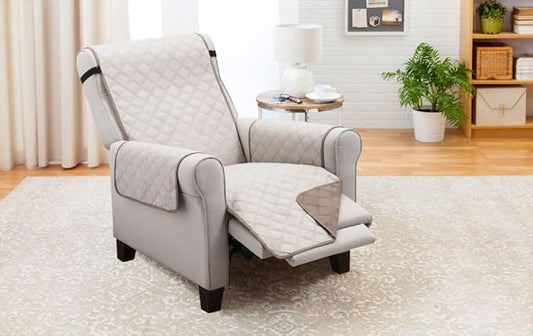 XL Recliner/Chair Cover - Shield & Protects from Pets, Kids, Stains - Reversible, Easy Wash & Dry - Taupe & Beige - 70”W x 80”L