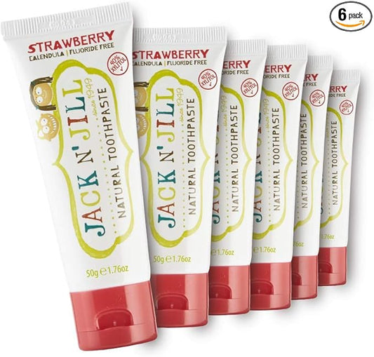 Jack N' Jill Natural Toddler Toothpaste for Baby, Kids and Infants 6 Months & Up, Fluoride Free Training Toothpaste for Toddlers 1-3 (1.76 Fl Oz (Pack of 6), Strawberry)