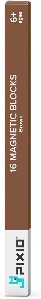 PIXIO-16 Brown Color Series Magnetic Blocks Building Set 16pcs with Free App, Stress Relief Building Blocks, Magnets for Kids, Pixel Art Desk Toy, Fidget Toys