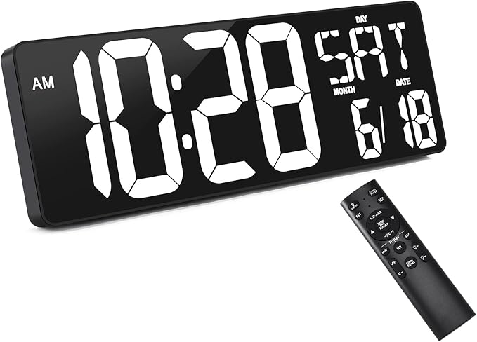 Large Digtal Wall Clock,16.5Inch LED Display Aram Clock with Auto-Dimming,Date,Indoor Temp,UP&Down Timer,12/24H System,Week,for Home Office,Kids, Gym,Classroom,Livingroom. (White)