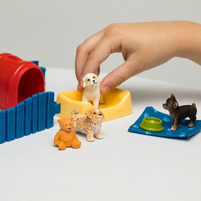 Schleich Farm World 13-Piece Puppy Pen Playset - Featuring 3 Cute Puppy Figurines and Accessories, Educational and Durable Toys, Fun and Imaginative Play for Boys and Girls, Gift for Kids Ages 3+