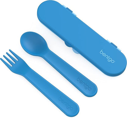 Bentgo Kids Utensil Set - Reusable Plastic Fork, Spoon & Storage Case - BPA-Free Materials, Easy-Grip Handles, Dishwasher Safe - Ideal for School Lunch, Travel, & Outdoors (Blue)
