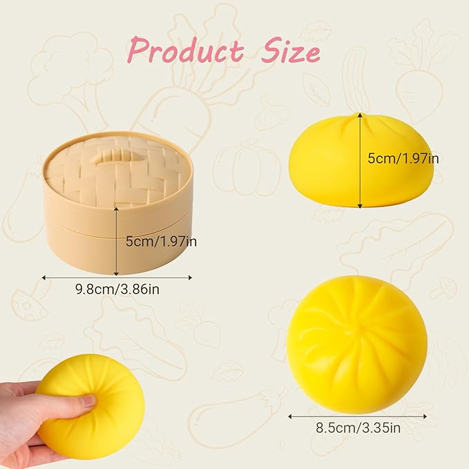 Dumpling Squishy, Mystery Squishy Dumpling Box, Fidget Toys Adults & Teens, Easter Basket Stuffers, Stocking Stuffers, Sensory Stress Ball Squeeze Toys for Stress Relief (Yellow)