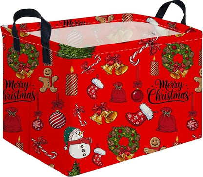 Rectangular Christmas tree Basket,Nursery Hamper,Waterproof and foldable Tree Basket Baby Storage Bin,Boy and Girls New Year decor(Red Christmas)