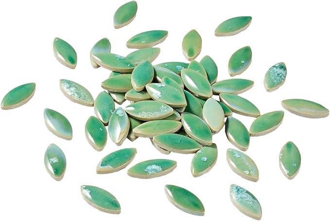70 Pcs Petal Ceramics Mosaic Tiles for Crafts, Stained Ceramics Mosaic Supplies, Flower Leaves Mosaic Ceramics Pieces Kit for DIY Crafts Plates Picture Frames Home Decorations - Green