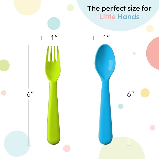 16 Pcs Plastic Toddler Utensils Set 8 Kids Forks and 8 Kids Spoons BPA Free/Dishwasher Safe Toddler Silverware Brightly Colored Kid Plastic Cutlery Set, Great for Kids and Toddlers Utensils