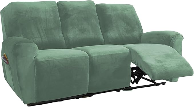 NORTHERN BROTHERS Stretchy Recliner Chair Covers, Velvet Recliner Covers, Lazy Boy Chair Cover (Light Green, 3 Seat)