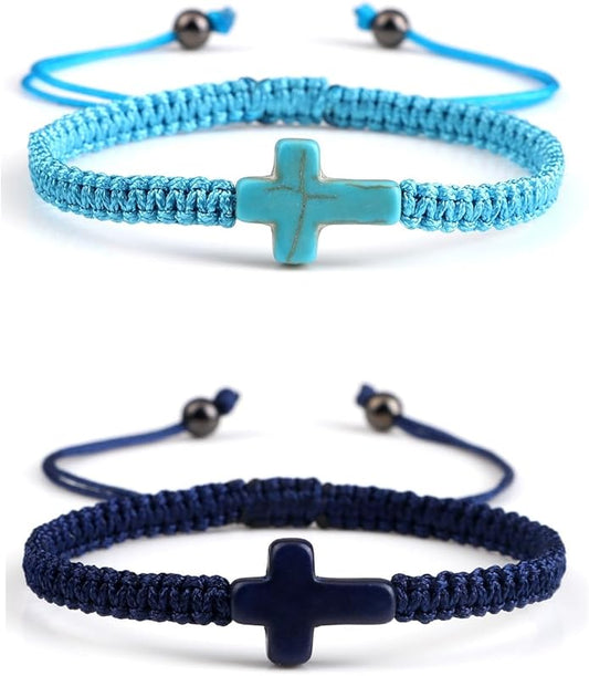 Adjustable Handmade Cross Braided Rope Bracelet for Christian Colorful Matching Couple Charm Jewelry Inspirational Religious Woven Bracelet Birthday Easter Thanksgiving Christmas Gifts