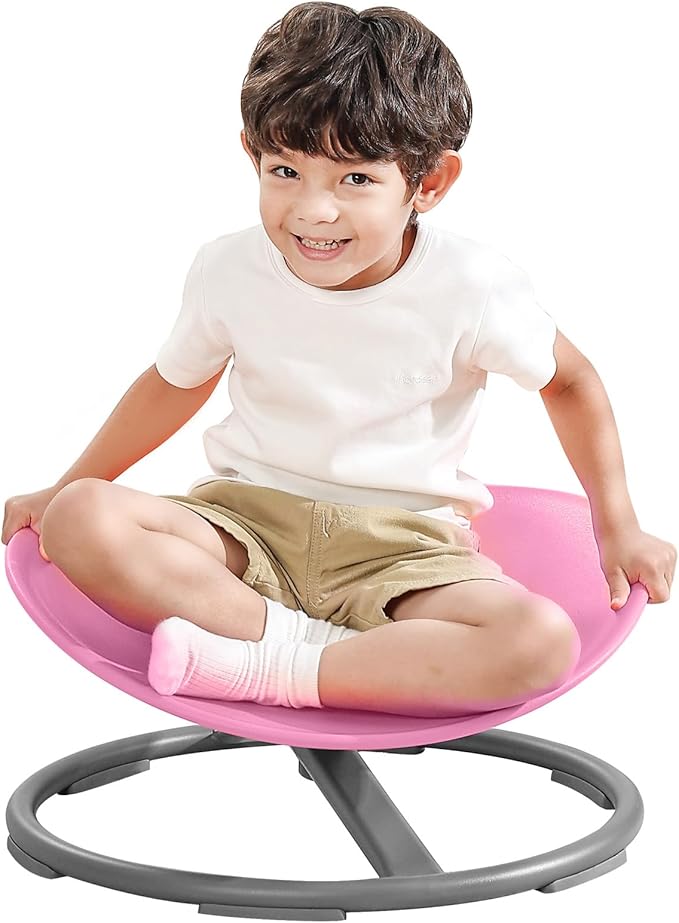 BABAMU Sensory Chair for Kids Autism Sensory Products Sit and Spin Autism Toys Spinning Chair ADHD Chair Swivel Chair Training Body Coordination (Pink)