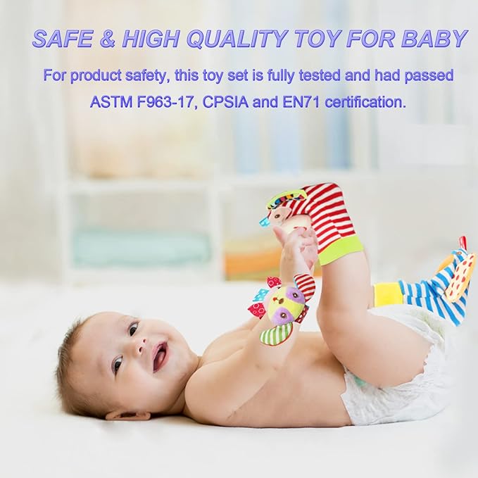 Bloobloomax Wrist Rattles Foot Finder Rattle Sock Baby Toy, Rattle Toy, Arm Hand Bracelet Rattle, Feet Leg Ankle Socks, Activity Rattle Present Gift for Newborn Infant Babies Boy Girl (5pcs-D)