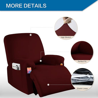 Soft Spandex Recliner Chair Covers, 4 Pieces Lazy Boy Recliner Cover for Recliner Chair, Stretch Cover for Recliner slipcovers Good Choice for All Seasons(XL,Wine Red)