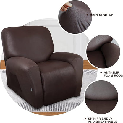 molasofa Recliner Chair Covers Large Size Oversized - 4 Pieces Leather Like Extra Large Recliner Chair Covers Stretch Recliner Slipcover for Lazy Boy Wide Recliner Chair Washable (Chocolate)