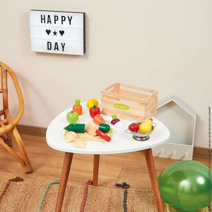 Janod Fruits & Vegetable Maxi Set - Wooden Sliceable Play Food - 13 Piece Set - Ages 3+ - J06607