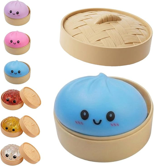 Dumpling Squishy, Dumpling Squishy Mystery Box, Glitter Dumplings Mystery Box, Colorful Dumplings Stress Balls Fidget Sensory Toy, Easter Basket Stuffers Party Favors (Blue)