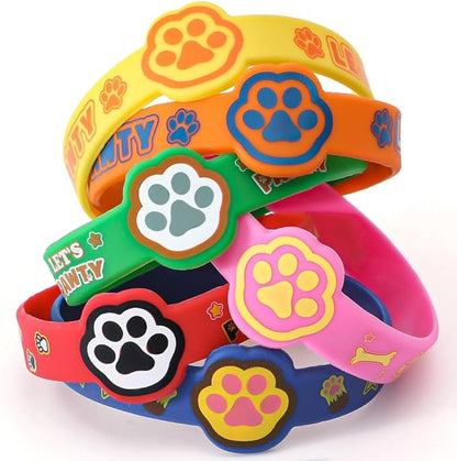 24 Dog Paw Party Favors Birthday Supplies for Kids Paw Print Silicone Wristbands Bulk Toy Gift Goodie Bag Stuffer Class Prize Filler Christmas Easter Dog Themed Party Favors