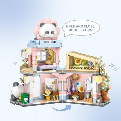 Panda Florist Street Scene Building Kit, Openable Flower Shop Building Set for Boys Girls Age 8+,810pcs Mini Bricks