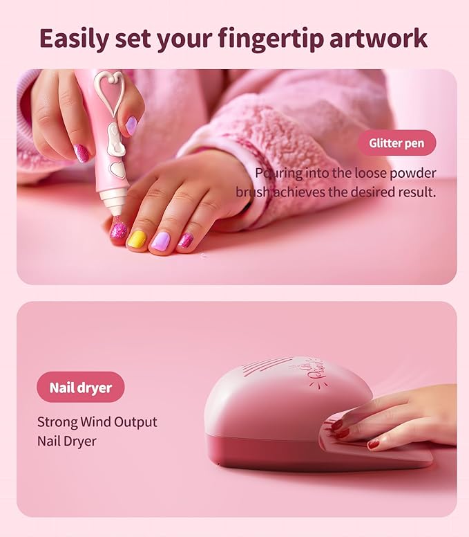 Geyiie Nail Polish Set Toys Nail Stickers, Nail Art Kits with Nail Dryer Glitter Pen for Girls, DIY Manicure Decoration Spooky Nail Decals Gifts