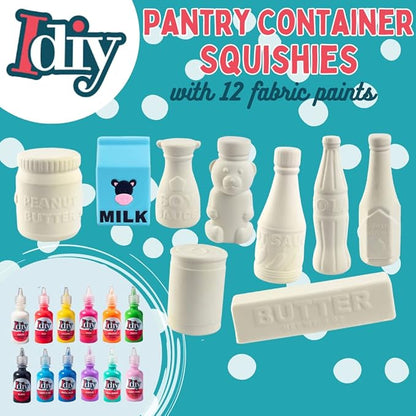 DIY Party Craft Kit Jumbo Food Container Squishies (9 Cute Pantry Shapes w 12 Fabric Paints)-White Kawaii Scented Slow Rise Squishy Toys, Scented Stress Relief, Kids Birthday Activity Gift (4"-6")