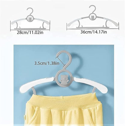 HGYZE Kid Hangers for Closet 50pcs, Grey Infant Clothes Hanger 11-14" Adjustable Plastic Baby Coat Hangers with Bear Hook, Non-Slip Children Outfit Hangers for Girl Boy Toddler Newborn Teen Clothing