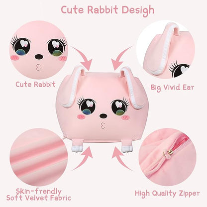 Big Ear Rabbit Toy Organizers and Storage, Cute Bean Bag Chair Pink for Girls Room Decorations, Large Size 22x24 Inch Velvet Extra Soft, Cover ONLY