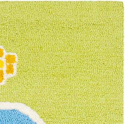 SAFAVIEH Kids Collection Runner Rug - 2'3" x 7', Blue & Green, Handmade Floral Wool, Ideal for High Traffic Areas in Living Room, Bedroom (SFK383A)