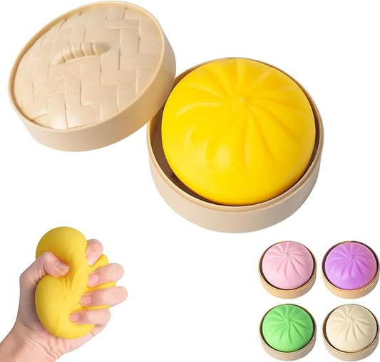 Dumpling Squishy, Mystery Squishy Dumpling Box, Fidget Toys Adults & Teens, Easter Basket Stuffers, Stocking Stuffers, Sensory Stress Ball Squeeze Toys for Stress Relief (Yellow)