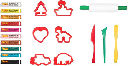 Jovi Plastilina Reusable and Non-Drying Modeling Clay Combo Pack with Carrying Case, 8 Bars of .88oz Clay, 12 Clay molds, 3 Clay Tools, Plus Clay Rolling pin