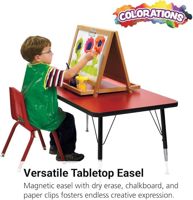 Colorations Tabletop Easel Featuring Magnetic Dry Erase Board, Chalkboard and Clips to Hold Paper (Item # Teasel)